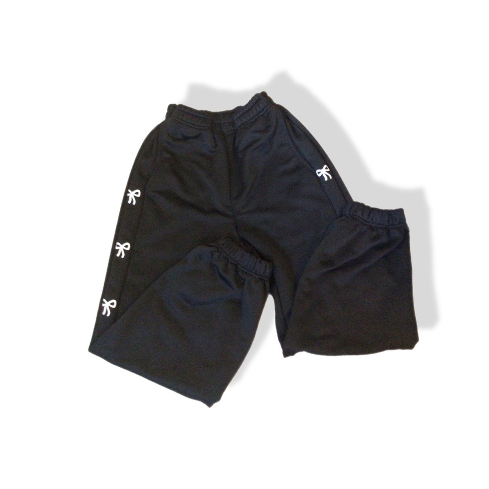 Girl’s Trendy Black Sweats With Bows | Size 10-14